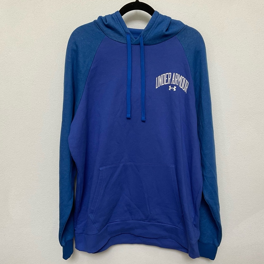 NWT Under Armour Blue, White Hooded Sweatshirt Size XL Men's Loose Fit